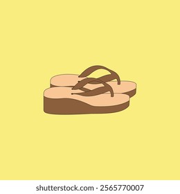 Wedges sandals vector illustration. Woman's footwear on yellow background