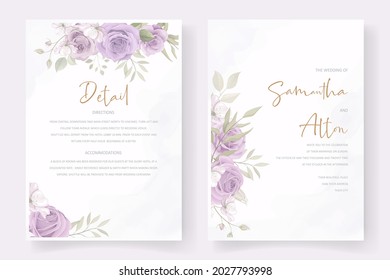 Weding card template design with pink rose flower ornament