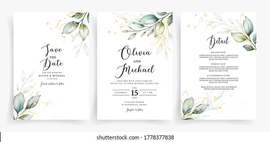 Weding card template with elegant greenery - Shutterstock ID 1778377838