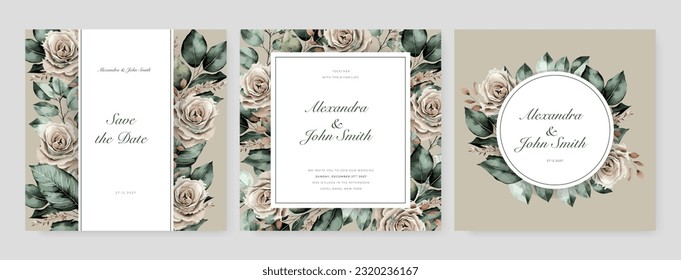 Weding card template with floral elegant greenery