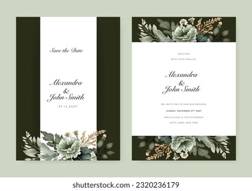 Weding card template with floral elegant greenery
