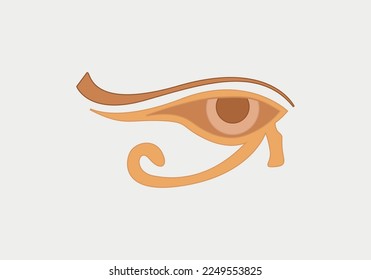 Wedjat, más tarde llamado Ojo de Horus. Antiguo símbolo egipcio de protección, poder real y buena salud, personificado en la diosa Wadjet. Similar al Ojo de Ra, perteneciente al dios Ra. Ilustración. Vector.