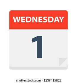 Wednesday 1 - Calendar Icon - Vector Illustration