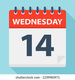 Wednesday 14 - Calendar Icon. Vector illustration of week day paper leaf.