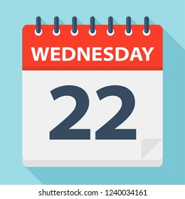 Wednesday 22 - Calendar Icon - Vector Illustration