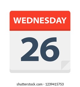 Wednesday 26 - Calendar Icon - Vector Illustration