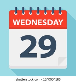 Wednesday 29 - Calendar Icon - Vector Illustration