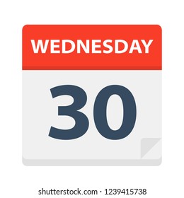 Wednesday 30 - Calendar Icon - Vector Illustration