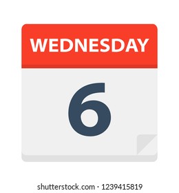 Wednesday 6 - Calendar Icon - Vector Illustration