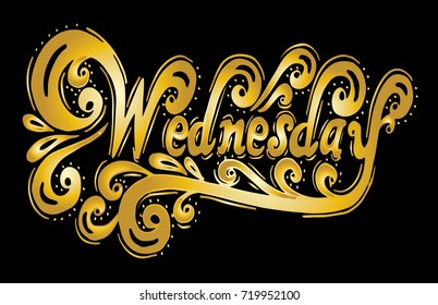 Wednesday. Abstract lettering for card, invitation, t-shirt, poster, banner, placard, diary, album, sketch book cover. Hand drawn wednesday letters isolated on stylish doodle pattern background.