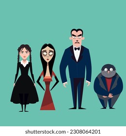 Wednesday, adams, vector, cartoon, isolated, gothic girl, people