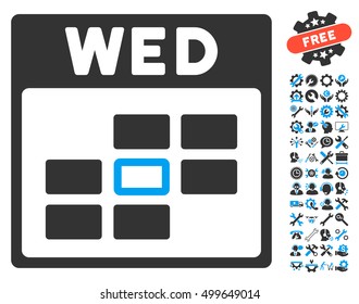 Wednesday Calendar Grid icon with bonus settings pictograph collection. Vector illustration style is flat iconic symbols, blue and gray, white background.