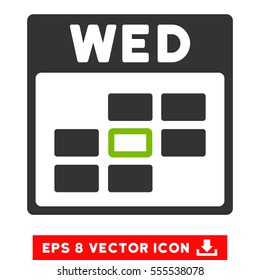 Wednesday Calendar Grid icon. Vector EPS illustration style is flat iconic bicolor symbol, eco green and gray colors.