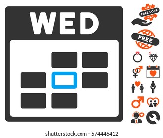 Wednesday Calendar Grid pictograph with bonus decorative pictograph collection. Vector illustration style is flat iconic symbols for web design, app user interfaces.