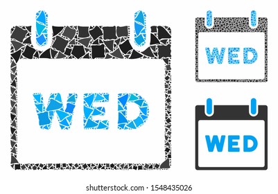 Wednesday calendar page composition of ragged items in various sizes and color tinges, based on Wednesday calendar page icon. Vector irregular pieces are composed into composition.