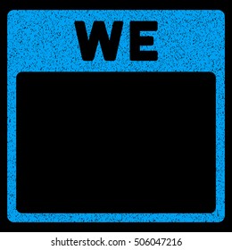 Wednesday Calendar Page grainy textured icon for overlay watermark stamps. Flat symbol with dust texture. Dotted vector blue ink rubber seal stamp with grunge design on a black background.