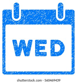 Wednesday Calendar Page grainy textured icon for overlay watermark stamps. Flat symbol with dirty texture. Dotted vector blue ink rubber seal stamp with grunge design on a white background.