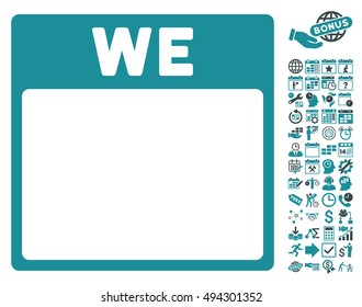 Wednesday Calendar Page icon with bonus calendar and time management graphic icons. Vector illustration style is flat iconic bicolor symbols, soft blue colors, white background.