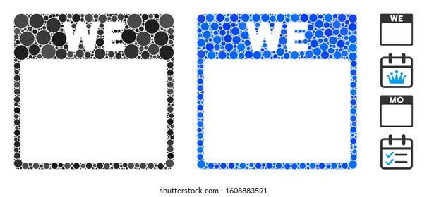 Wednesday calendar page mosaic of circle elements in various sizes and color tints, based on Wednesday calendar page icon. Vector circle elements are united into blue collage.