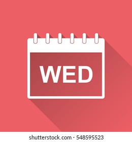 Wednesday calendar page pictogram icon. Simple flat pictogram for business, marketing internet concept on red background with long shadow. Trendy modern vector symbol for web site design or mobile app