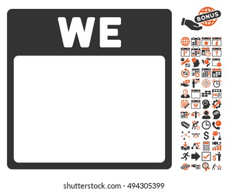 Wednesday Calendar Page pictograph with bonus calendar and time management images. Vector illustration style is flat iconic bicolor symbols, orange and gray colors, white background.