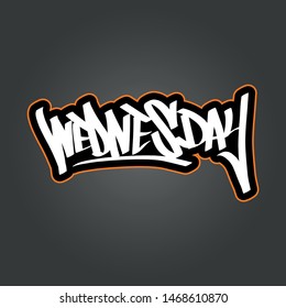 Wednesday. Day of the week. Graffiti font letters. Days are presented with a corresponding colour of outline.