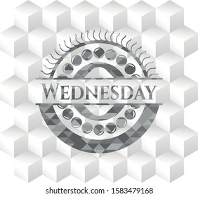 Wednesday grey emblem. Retro with geometric cube white background