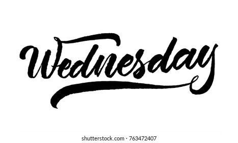Wednesday handwriting vector ink. Black on white. Brush-pen style lettering. 