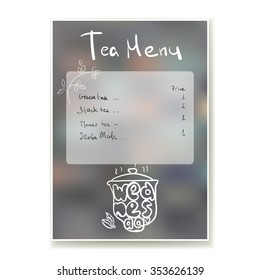 Wednesday .  Illustration with weekday name and tea set. A 4 background for your project
