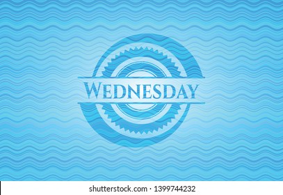 Wednesday light blue water wave badge background. Vector Illustration. Detailed.