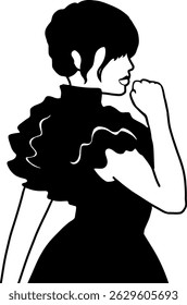 Wednesday is making a pose in her black dress 