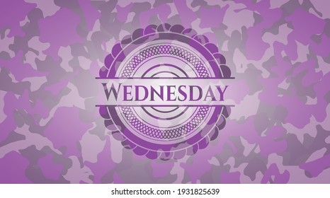 Wednesday pink camouflaged emblem. Vector Illustration. Detailed. 