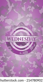 Wednesday pink and purple on camo pattern. Vector Illustration. Detailed. 
