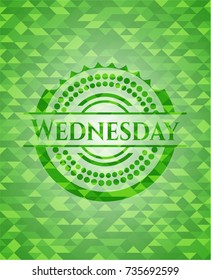 Wednesday realistic green emblem. Mosaic background