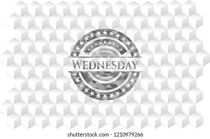 Wednesday realistic grey emblem with cube white background
