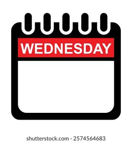 Wednesday red and black calendar web button. wednesday days of the week. week icon. notepad sticky. notes vector illustration