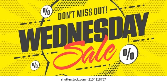 Wednesday sale announcement on promo banner or poster. Important super price promotion, special offer advertisement vector illustration