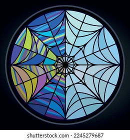 Wednesday stained glass window background. Window with bluish gray and colored mosaic. Vector illustration.