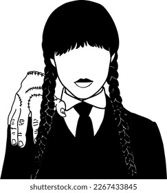 disembodied hand called the Thing. Wednesday. Happy Halloween. Girl with  braids. Vector. Wednesday addams illustration. Wednesday Concept. 16019267  Vector Art at Vecteezy