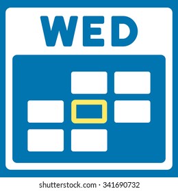 Wednesday vector icon. Style is bicolor flat symbol, yellow and white colors, rounded angles, blue background.