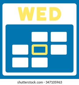 Wednesday vector icon. Style is bicolor flat symbol, yellow and white colors, rounded angles, blue background.