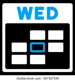 Wednesday vector icon. Style is bicolor flat symbol, blue and white colors, rounded angles, black background.
