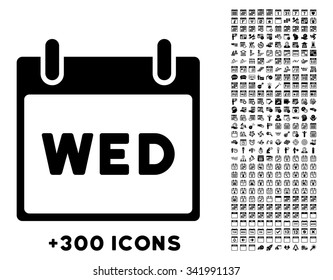 Wednesday vector pictogram with additional 300 date and time management icons. Style is flat symbols, black color, rounded angles, white background.