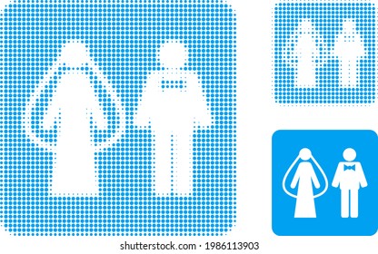 Weds persons halftone dotted icon. Halftone array contains round points. Vector illustration of weds persons icon on a white background.