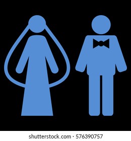Weds Persons vector icon symbol. Flat pictogram designed with blue and isolated on a black background.