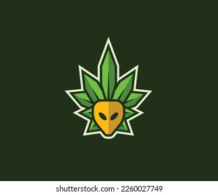 Weed Alien Gaming Or Esport Logo Design With Green Color