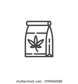 Icono de la línea de la maleta. signo de estilo lineal para concepto móvil y diseño web. Médico, la bolsa de marihuana de cannabis contorno icono vector. Símbolo, ilustración del logotipo. Gráficos vectoriales