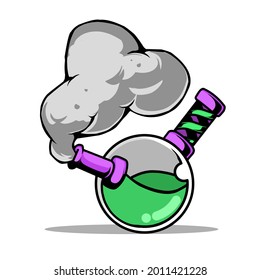 Weed Bong Illustration Equipped With Thick Smoke. Fit For Printed And Digital Stickers, Clip Art And More