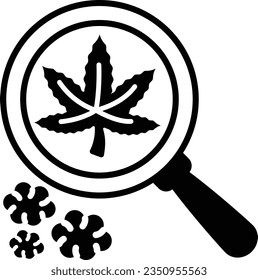 weed botanical research vector icon design, Cannabis and marijuana symbol, thc and cbd sign, recreational herbal drug stock illustration, Analyzing Hemp Strains with magnifying glass concept