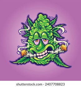 Weed bud monster laughs leaf puffs vector illustrations for your work logo, merchandise t-shirt, stickers and label designs, poster, greeting cards advertising business company or brands